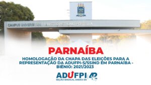 Homologação da chapa das eleições da Representação Regional da ADUFPI S SIND em Parnaíba, biênio 2021/2023.