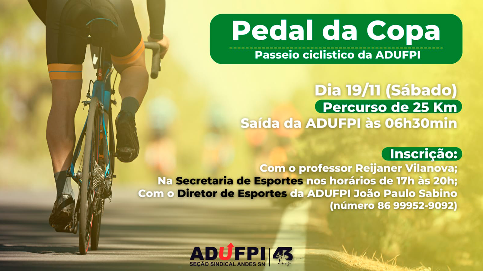 Para participar do passeio ciclístico, os interessados devem se