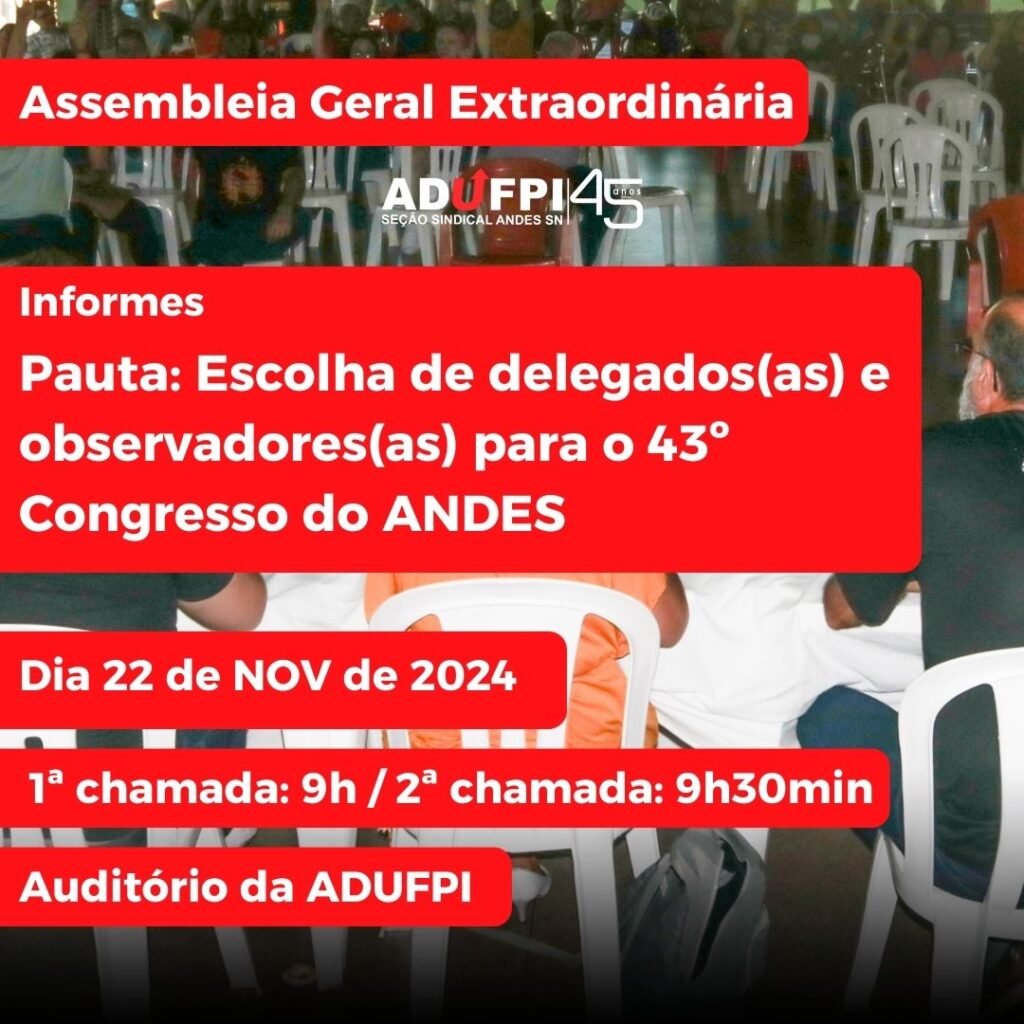 Convocação de Assembleia Geral Extraordinária, nesta sexta-feira, dia 22 de novembro de 2024