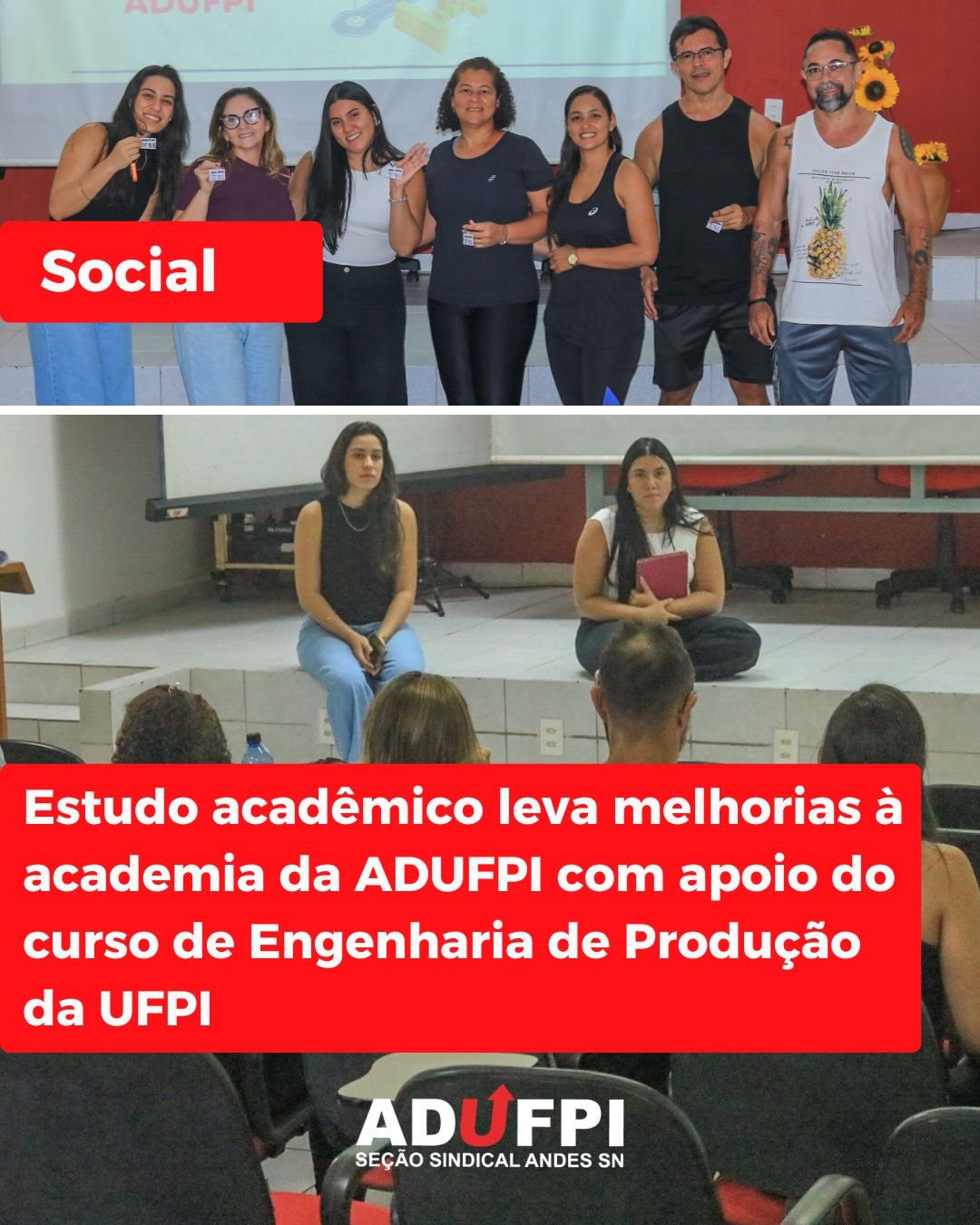 Estudo acadêmico leva melhorias à academia da ADUFPI com apoio do curso de Engenharia de Produção da UFPI