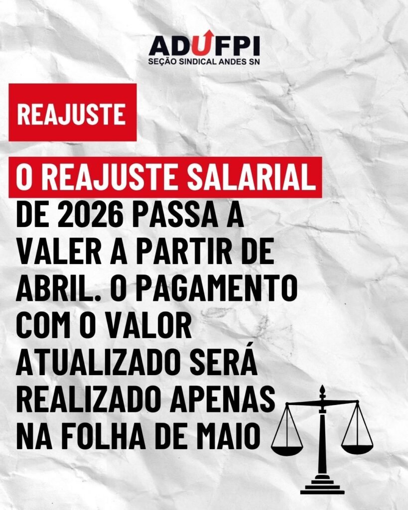 O reajuste salarial de 2026 passa a valer a partir de abril. o pagamento com o valor atualizado será realizado apenas  na folha de maio
