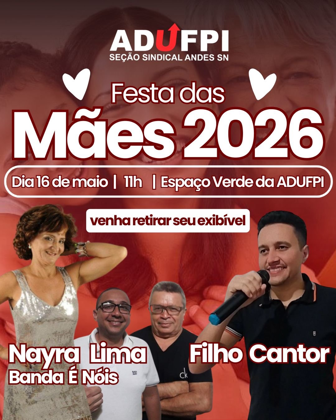 Festa das Mães 2026 — Dia 16 de maio, a partir das 11h, no Espaço Verde da ADUFPI