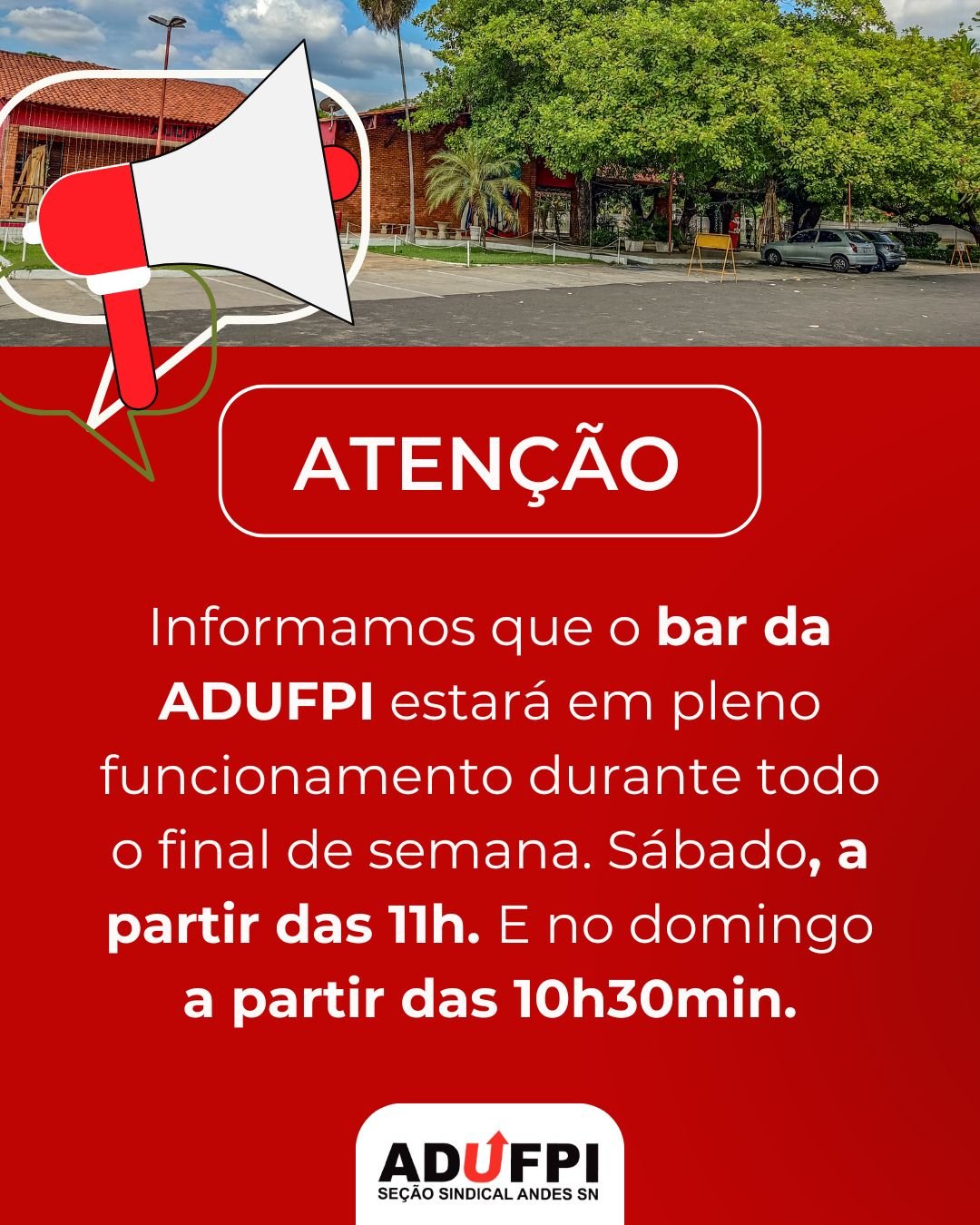 Funcionamento do bar da ADUFPI no final de semana