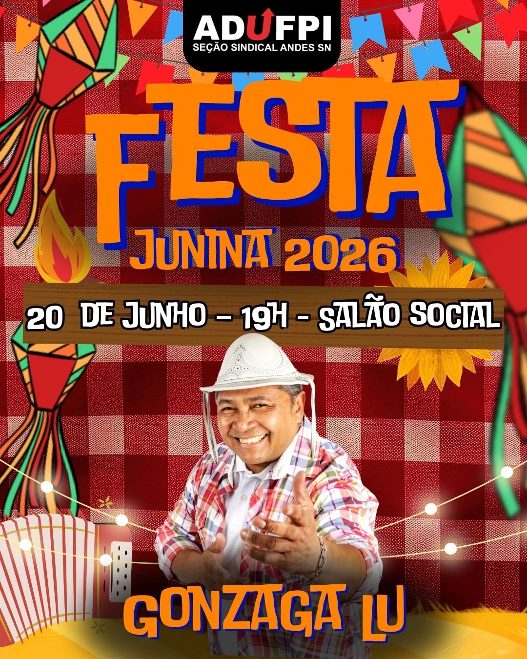 São João da ADUFPI 2026 — Dia 20 de junho de 2026 às 19h