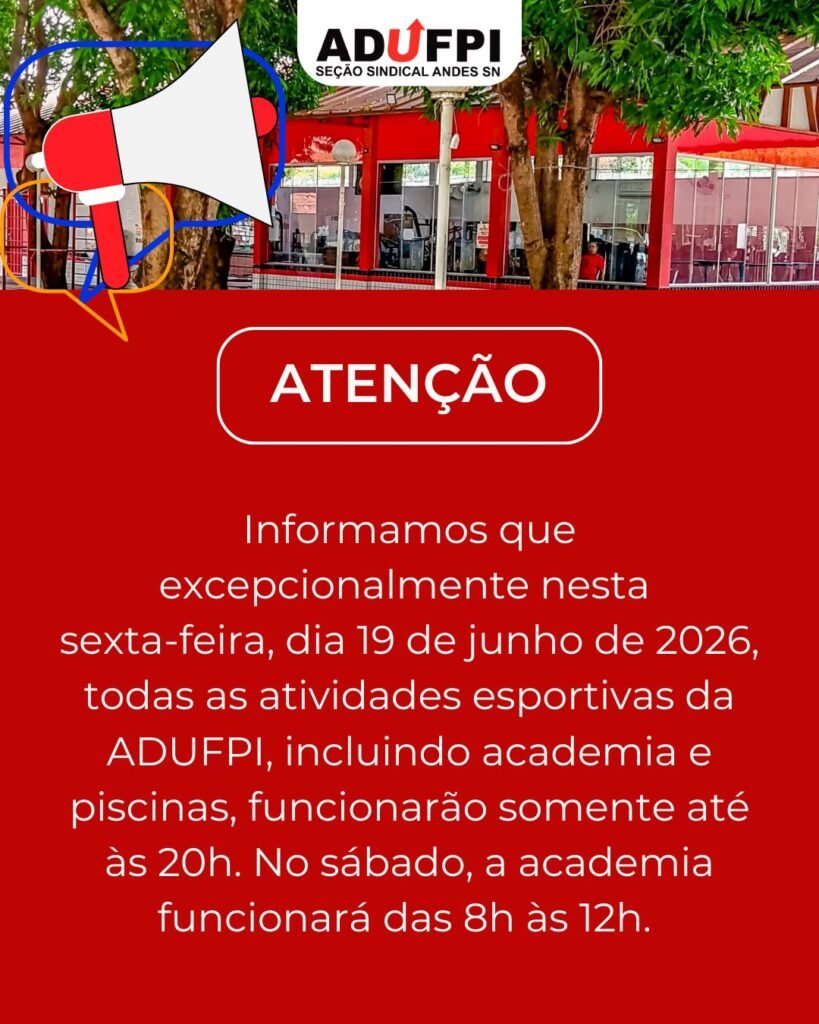 INFORMAÇÃO ATUALIZADA – Funcionamento da academia nesta sexta-feira, dia 19 de junho de 2026