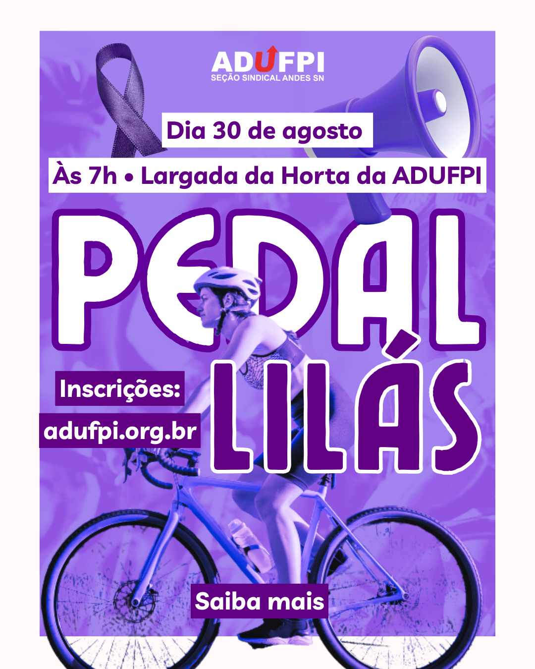 Pedal Lilás 2026 – Inscrições abertas. Saiba mais.