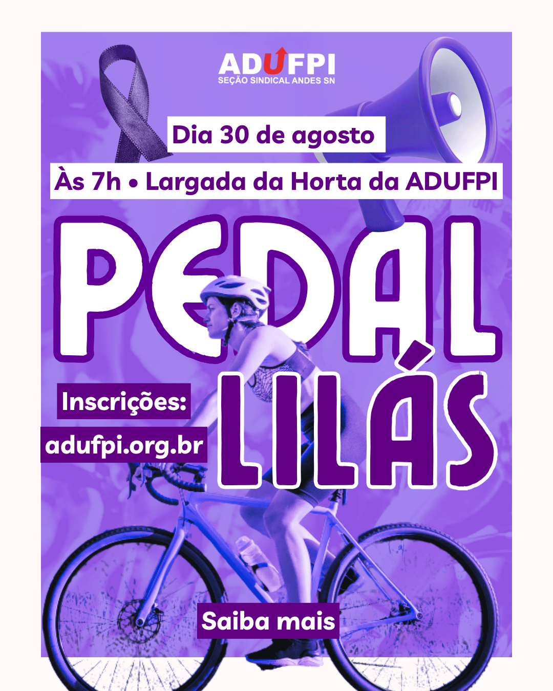 Pedal Lilás 2026 – Inscrições abertas. Saiba mais.