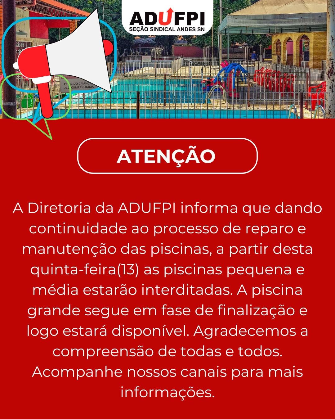 Funcionamento das piscinas pequena e média.