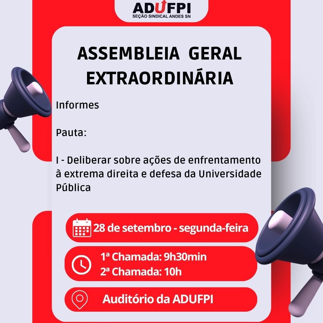 Assembleia Geral Extraordinária, nesta segunda-feira, dia 28 de setembro de 2026