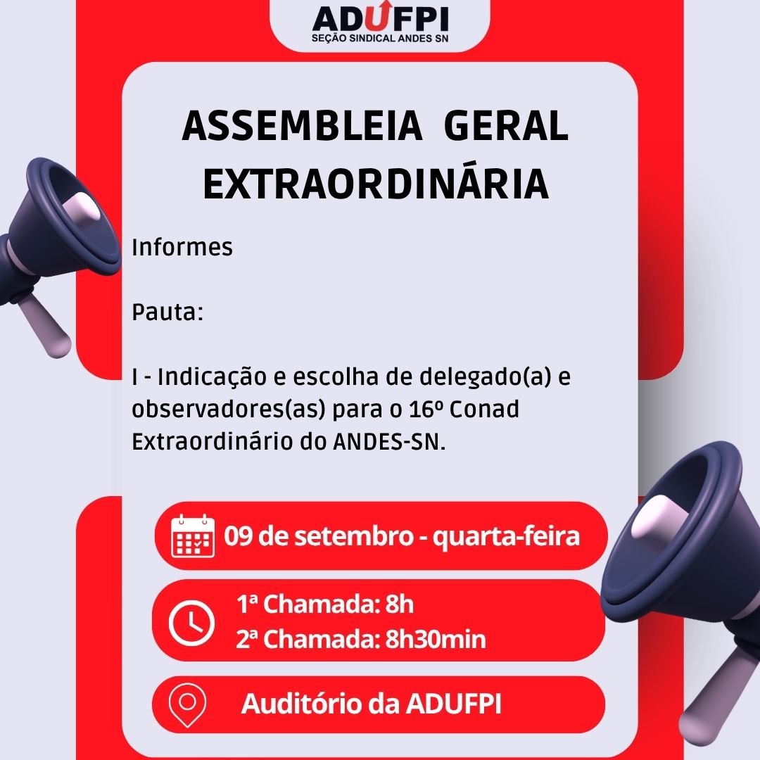 Assembleia Geral Extraordinária, nesta quarta-feira, dia 09 de setembro de 2026