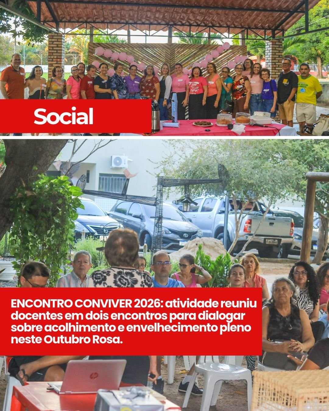 ENCONTRO CONVIVER 2026: atividade reuniu docentes em dois encontros para dialogar sobre acolhimento e envelhecimento pleno neste Outubro Rosa.